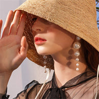 Boho Gold Long Tassel Fringe Dangle Pearls Thin Handmade Bohemian Statement Earrings for Women Daily Party