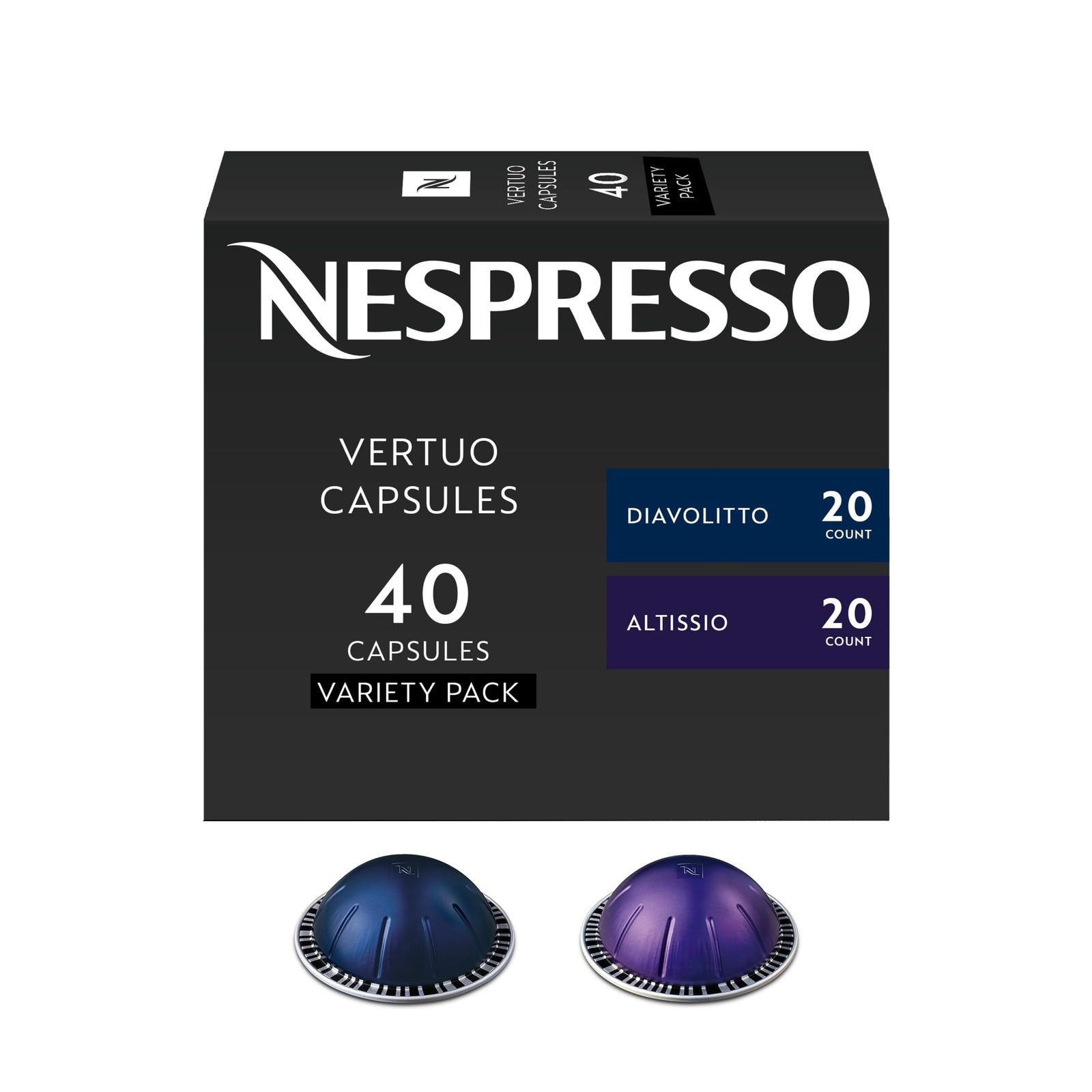 Nespresso Capsules Vertuo, Espresso Bold Variety Pack, Medium and Dark Roast Espresso Coffee, 40-Count Espresso Pods, Brews 1.35oz.