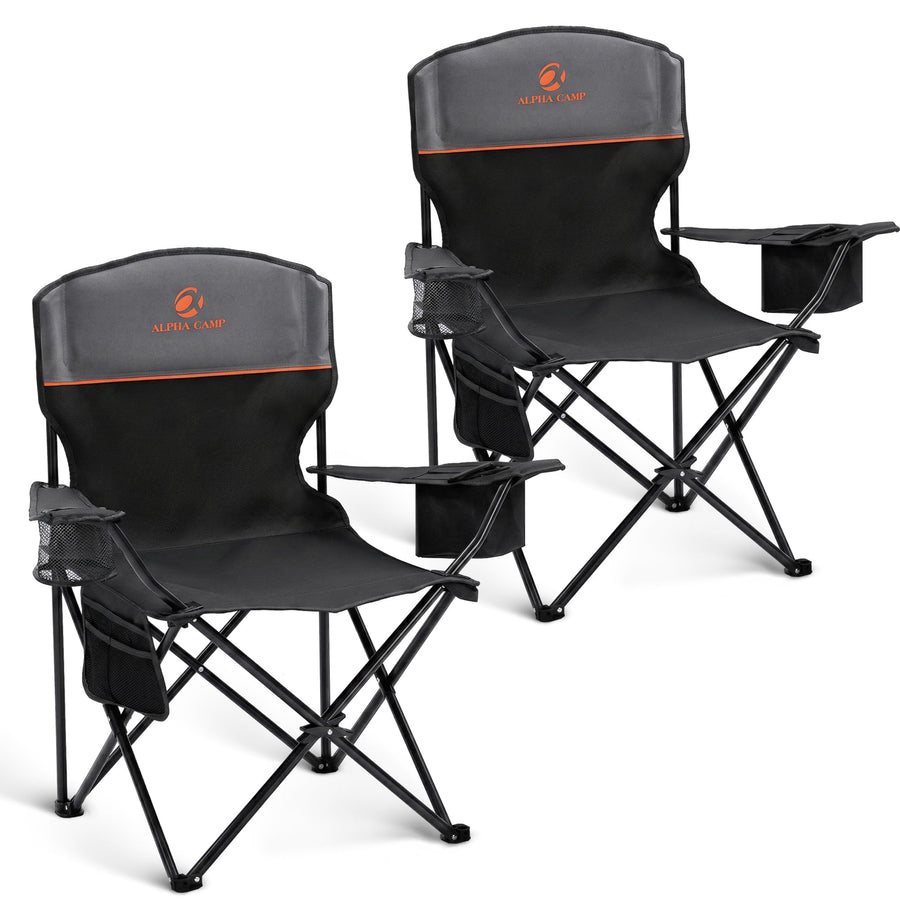 ALPHA CAMP 2-Pack Camping Chair with Cooler Bag, Heavy Duty 250lbs Capacity Folding Chair with Lumbar Support & Side Pocket, Portable Quad Chairs for Beach Fishing Tailgating & Sideline Sport