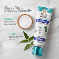 GuruNanda Hydroxyapatite Toothpaste for Whitening with Neem & Xylitol, SLS & Fluoride Free Formula with Tongue Scraper & Squeezer - Freshens Breath, Fights Plaque - Natural CocoMint Jasmine, 4.2oz
