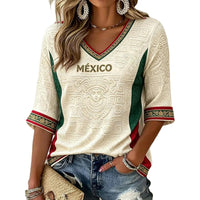 Mexico Jersey Women 2026 Soccer Shirts, Playera De Mexico Mundial 2026, Mexican Soccer Jersey Women V Neck Short Sleeve World Cup T Shirt Footbag Fan Top Game Day Wear