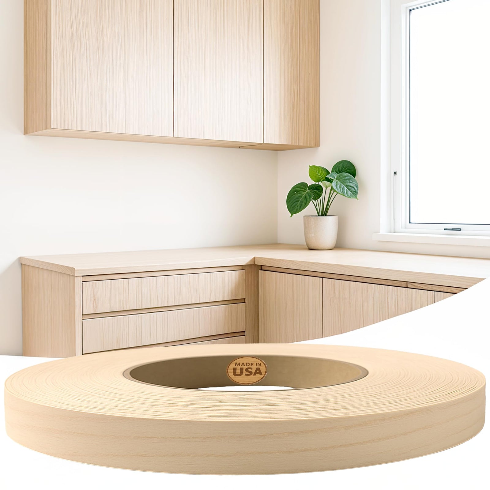 Edge Supply Birch 1/2 in x 250 ft Roll – Pre-Glued Iron On Wood Veneer Tape – Wood Veneer Edge Banding Tape with Hot Melt Adhesive, Smooth Sanded Finish Ideal for Furniture & DIY, Made in USA