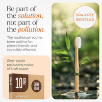 VIVAGO Extra Hard Toothbrushes for Adults - 10 Pack - BPA Free Hard Bristle Toothbrush - Extra Firm Bamboo Toothbrushes