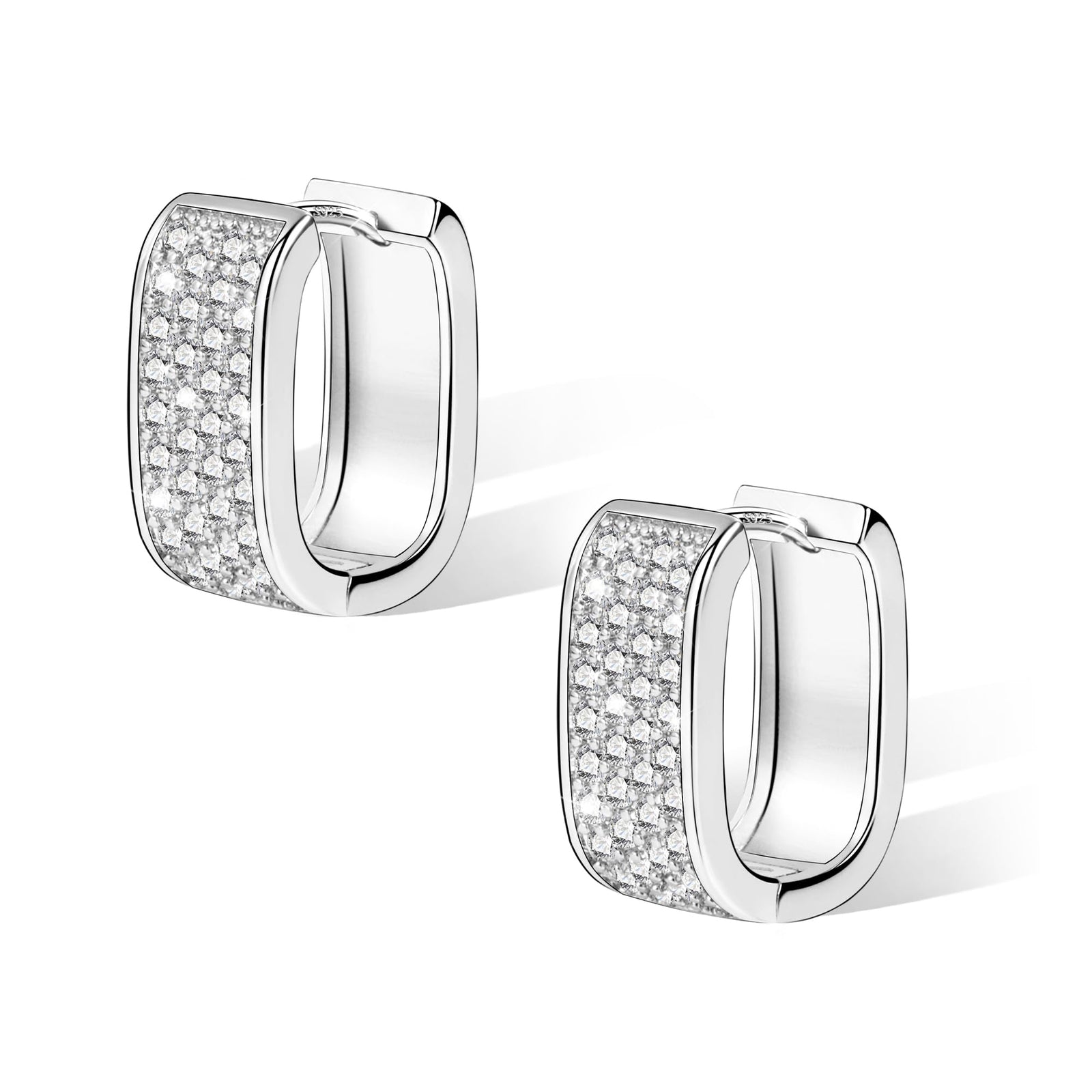 925 Sterling Silver Post Earrings Chunky Silver Hoop Earrings for Women Small Cubic Zirconia Hoop Earring Hypoallergenic Earing Thick Huggie Hoops for Jewelry Gift