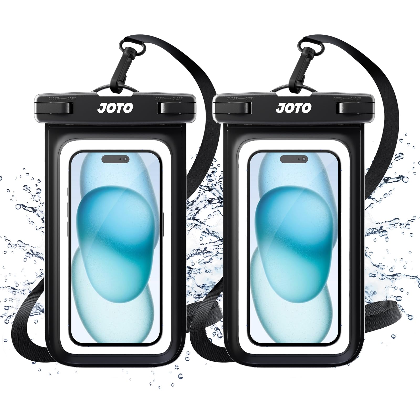 JOTO 2 Pack Universal Waterproof Phone Case for iPhone 17 Air 16 15 14 13 12 11 Plus Pro Max, IPX8 Cellphone Dry Bag XR X SE, Galaxy S23 S22 S21 S20+ S20 S10 Plus Note, Pixel up to 7" -Black