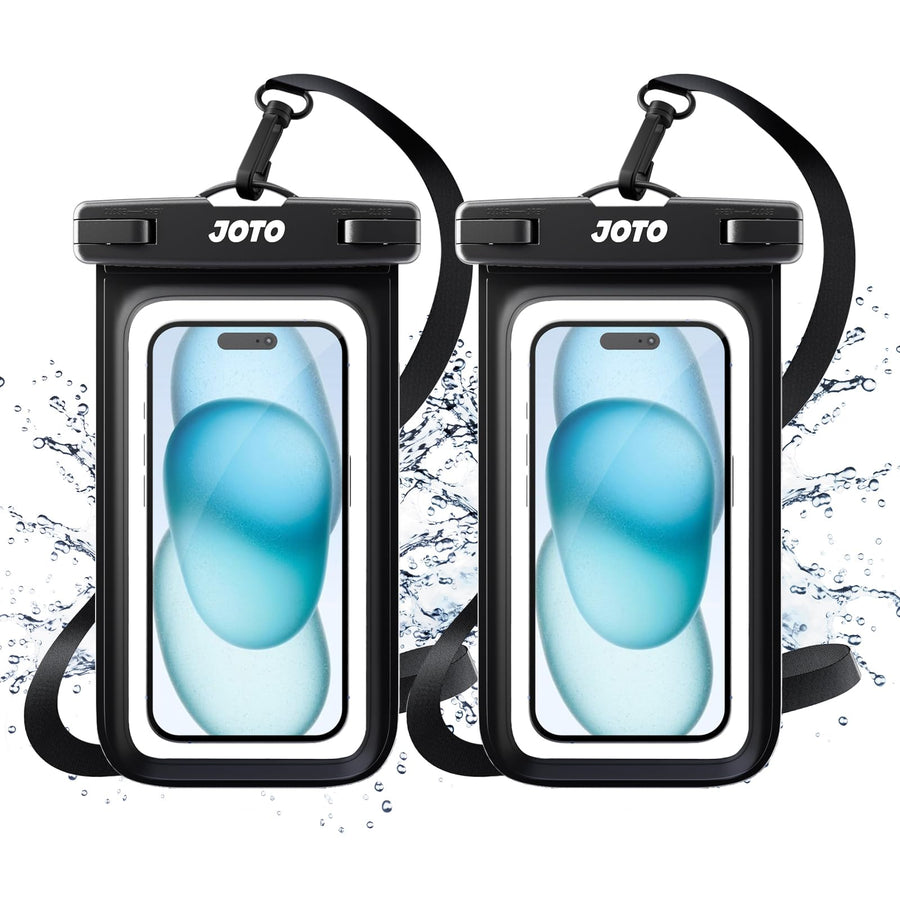 JOTO 2 Pack Universal Waterproof Phone Case for iPhone 17 Air 16 15 14 13 12 11 Plus Pro Max, IPX8 Cellphone Dry Bag XR X SE, Galaxy S23 S22 S21 S20+ S20 S10 Plus Note, Pixel up to 7" -Black