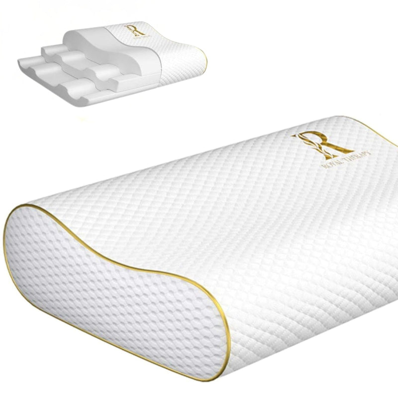 Royal Therapy Memory Foam Pillow, Queen Neck Pain Relief, Contour Cervical Pillow, for Neck and Shoulder Pain, Side, Back and Stomach Sleeper, 24x14x5 inches
