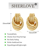 SHERLOVE Chunky Gold Earrings Women Statement Drop Dangle Knot Earrings