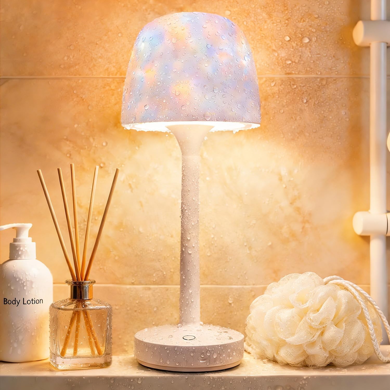 YJHAOTOU Waterproof Shower Lamp Sets with 16 Color Ocean Wave Projector, Rechargeable LED Light with Remote & Touch Control, Household lamp Sets 3 White Modes,USB-C for Bathroom, Bedroom, Spa Gifts