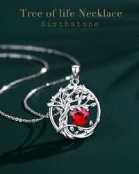 FANCIME Tree of life July Birthstone necklace for women Sterling Silver Tree Jewelry Ruby Pendant Red Gemstone Anniversary Birthday Christmas Gifts for Wife Mom Her