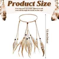 XunYee Feather Headband Hippie Headband for Women Hippie Accessories Indian Hair Accessories for Costume(Short,Exotic Style,White and Light Brown)