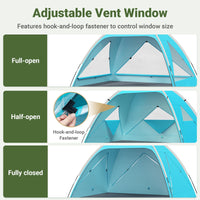 Wolfwise Portable Beach Tent Sun Shelter, Large Spacious Sun Shade for 3-4 Person, UPF 50+ UV Protection, Extendable Floor for Privacy, 3 Ventilated Mesh Windows, Carrying Bag, 95 ″x65″x55″, Blue