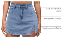 Vetinee High Waisted Jean Skorts for Women - Casual Mini Denim Skirt Blue Fog Medium Size 8/10