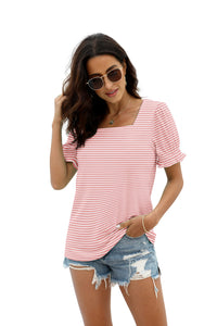 WIHOLL Summer Tops Women 2026 Cruise Travel Essentials Square Neck Easter Shirts Outfits Beach Vacation Clothes Fashion Clothing Pink Stripe L