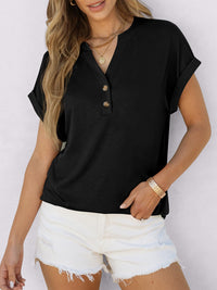 ANRABESS Womens Short Sleeve Henley Tops V Neck Dressy Casual Blouses Summer Trendy Tee Shirts 2026 Vacation Fashion Clothes Black XL