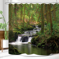ZXMBF Nature Shower Curtain Flowing Stream Forest Waterfall Natural Landscape Green Trees Jungle Mossy Rocks Themed Scenery Waterproof Fabric Bathroom Decor 72x72 Inch Plastic Hooks 12PCS
