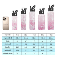 Konokyo 22oz Stainless Steel Bottles with 3 Lids Sport Insulated Water Bottle,Marble Blossom