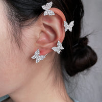 Butterfly Ear Cuffs Earrings Rhinestone Butterfly Ear Wrap No Piercing Ear Cuff Clip On Earrings for Women (Silver)