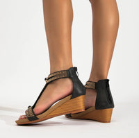 FRALOSHA Wedge Sandals for Women Open Toe Casual Summer Roman High Heel Breathable Beach Sandals Black 8