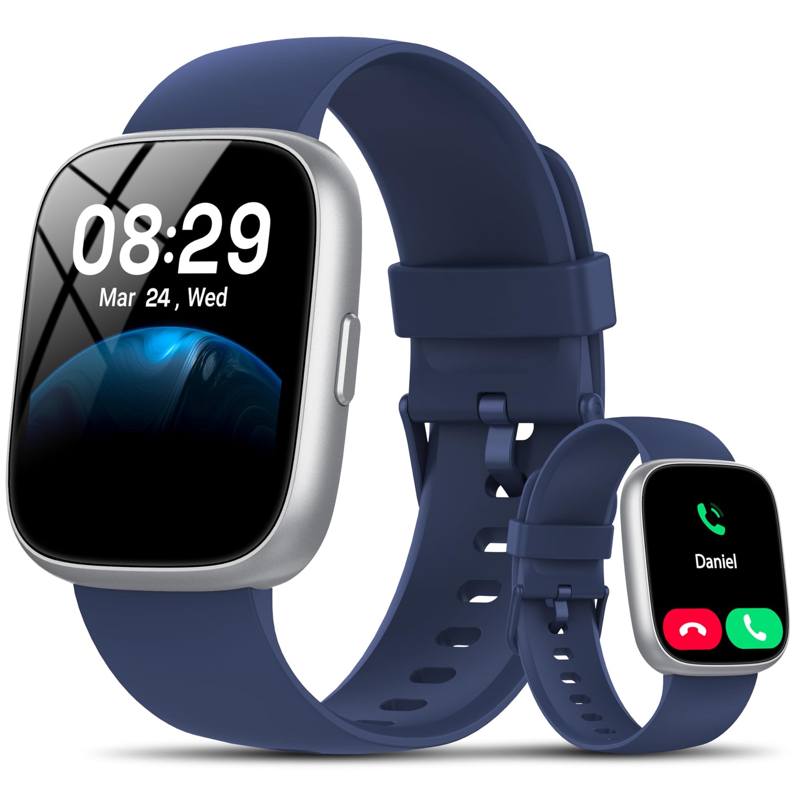 Smart Watch with Alexa Built-in, 1.83" HD Touchscreen Fitness Tracker with Bluetooth Calling, Fitness Watch with Heart Rate/Sleep Monitor/120+ Sports, IP68 Waterproof Smartwatch for Android iOS, Blue