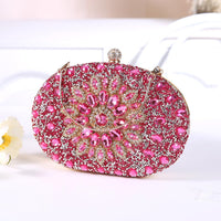 Beaguful Women's Evening Bags Sparkly Rhinestone Clutch Purses Luxury Handbags Oval Rose Red