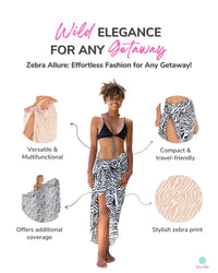 SHU-SHI Women Zebra Print Sarong Pareo Cover Up Bathing Suit Women Animal Beach Wrap Long Pool Trip Resort Skirt
