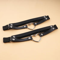 FM FM42 Black PU Simulated Leather Women's Gothic Double Straps Heart O Ring Leg Thigh Elastic Garter Belt, One Pair
