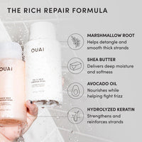 OUAI Thick Hair Shampoo & Conditioner Set, Travel Size - Moisturizing Shampoo & Conditioner - With Keratin, Marshmallow Root, Shea Butter & Avocado Oil - Sulfate, Paraben & Phthalate Free (3 Oz)