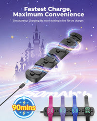 Doohoeek Charging Station for MagicBand+ Plus Magic Band, 4-in-1 Charger Portable for Disneyland MagicBand Plus, 90 Min Full Charging Dock for Magic Band+ Disney-World Family (Black, 4-Slot)