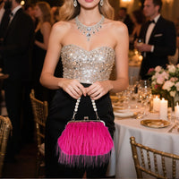FeelfunFeather Women Clutch Purses,Fluffy Feather Evening Handbags for Wedding Party Banquet Prom Crossbody Bag with Detachable Chain(Hot Pink)