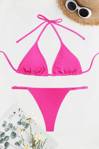 SHEKINI Women Halter Sexy Bikini Sets Brazilian Thong Cheeky String Two Piece Swimsuit(Neon Pink,XL)