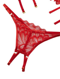 Lilosy Women's Sexy Underwire Floral Lace Sheer Bachelorette Lingerie Set See Through Bra and Panty 2 Piece Red Medium