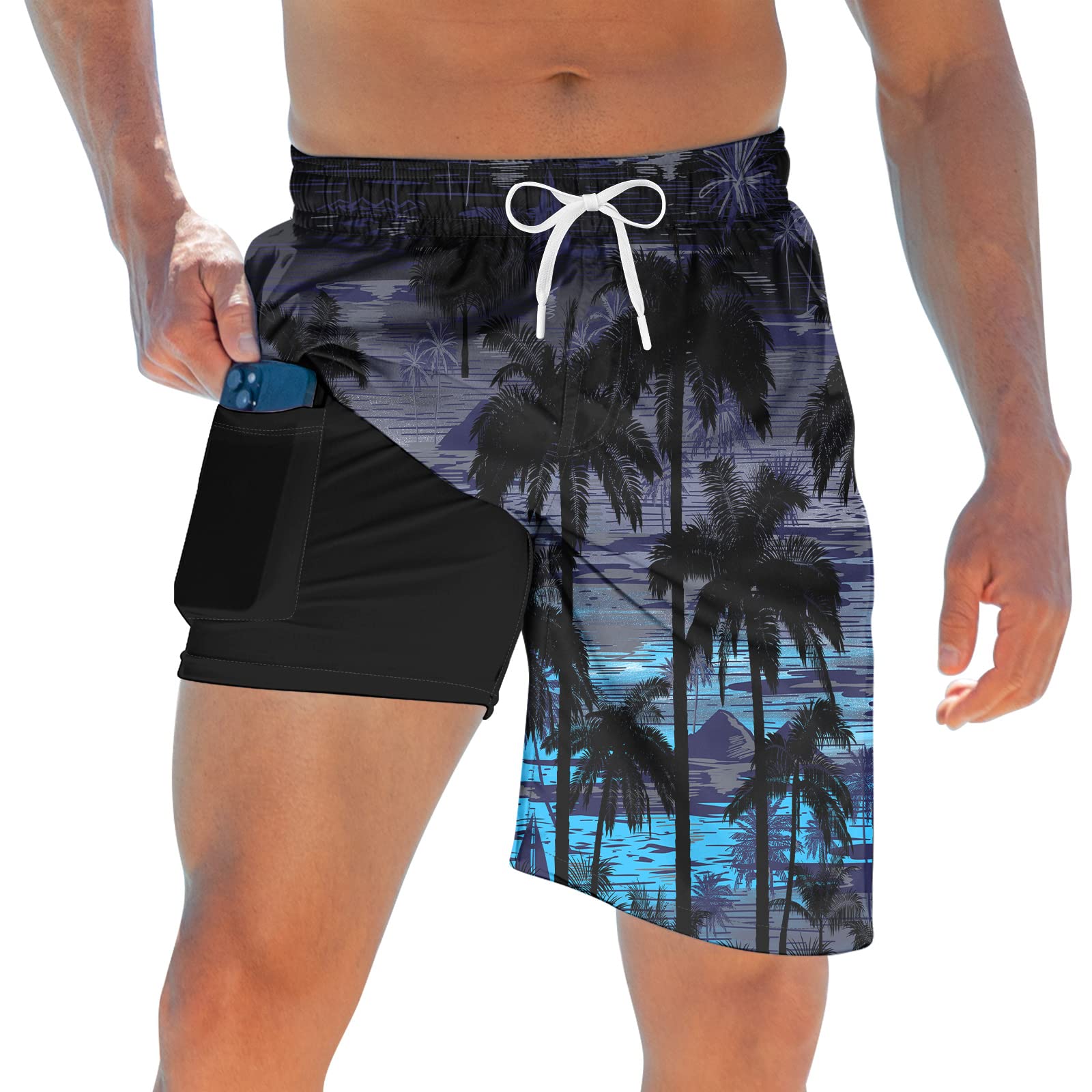 TUONROAD Mens Swim Trunks 9" Quick-Dry Swimming Shorts for Men 3D Floral Printed Palm Tree Long Bathing Suits Male Summer UPF 50+ Swimwear with Pockets Youth Running Competitive Swimsuits XXL