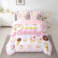 Castle Fairy Dessert 7 Pcs Comforter Set King Size Bed in a Bag,Girls Cupcake Ice Cream Bed Set Room Decor,Sweet Donut Food Bedding Sets with Comforter,Flat,Fitted Sheet,Pillowcases,Pillow Covers