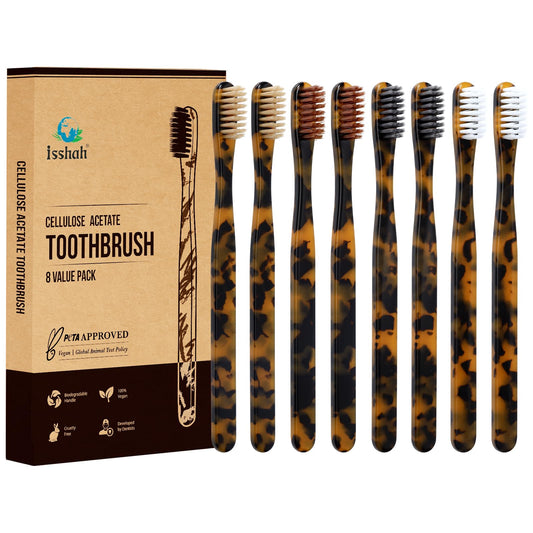 Isshah Plant-Based Cellulose Acetate Toothbrushes - 8 Pack - Tortoise