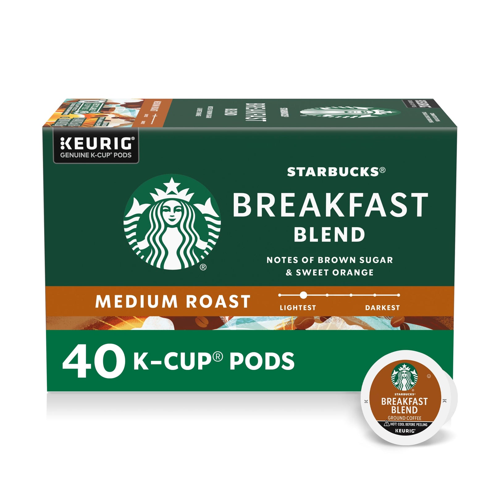 Starbucks K-Cup Coffee Pods, Breakfast Blend Medium Roast, 40 Count