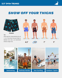 SURF CUZ Mens Swim Trunks with Compression Liner 5" Swim Shorts Quick Dry Bathing Suit Swimming Trunks Zipper Pockets Turquoise Palm Tree Medium