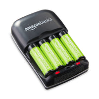 Amazon Basics Rechargeable Battery Charger for AA & AAA Ni-MH Batteries with USB Port, Portable, Travel-Friendly, Over-Charge Protection, Black