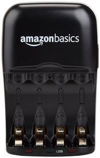 Amazon Basics Rechargeable Battery Charger for AA & AAA Ni-MH Batteries with USB Port, Portable, Travel-Friendly, Over-Charge Protection, Black