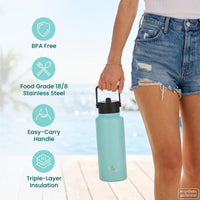 Konokyo 22oz Stainless Steel Bottles with 3 Lids Sport Insulated Water Bottle,Marble Blossom