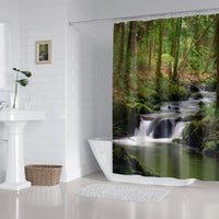ZXMBF Nature Shower Curtain Flowing Stream Forest Waterfall Natural Landscape Green Trees Jungle Mossy Rocks Themed Scenery Waterproof Fabric Bathroom Decor 72x72 Inch Plastic Hooks 12PCS
