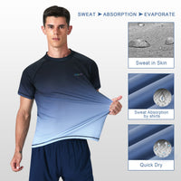 Mens Swim Shirts UPF 50+ Sun Protection Quick Dry SPF Rash Guard Outdoor Beach Fishing T Shirts(Short Sleeve GradientBlack,XL)