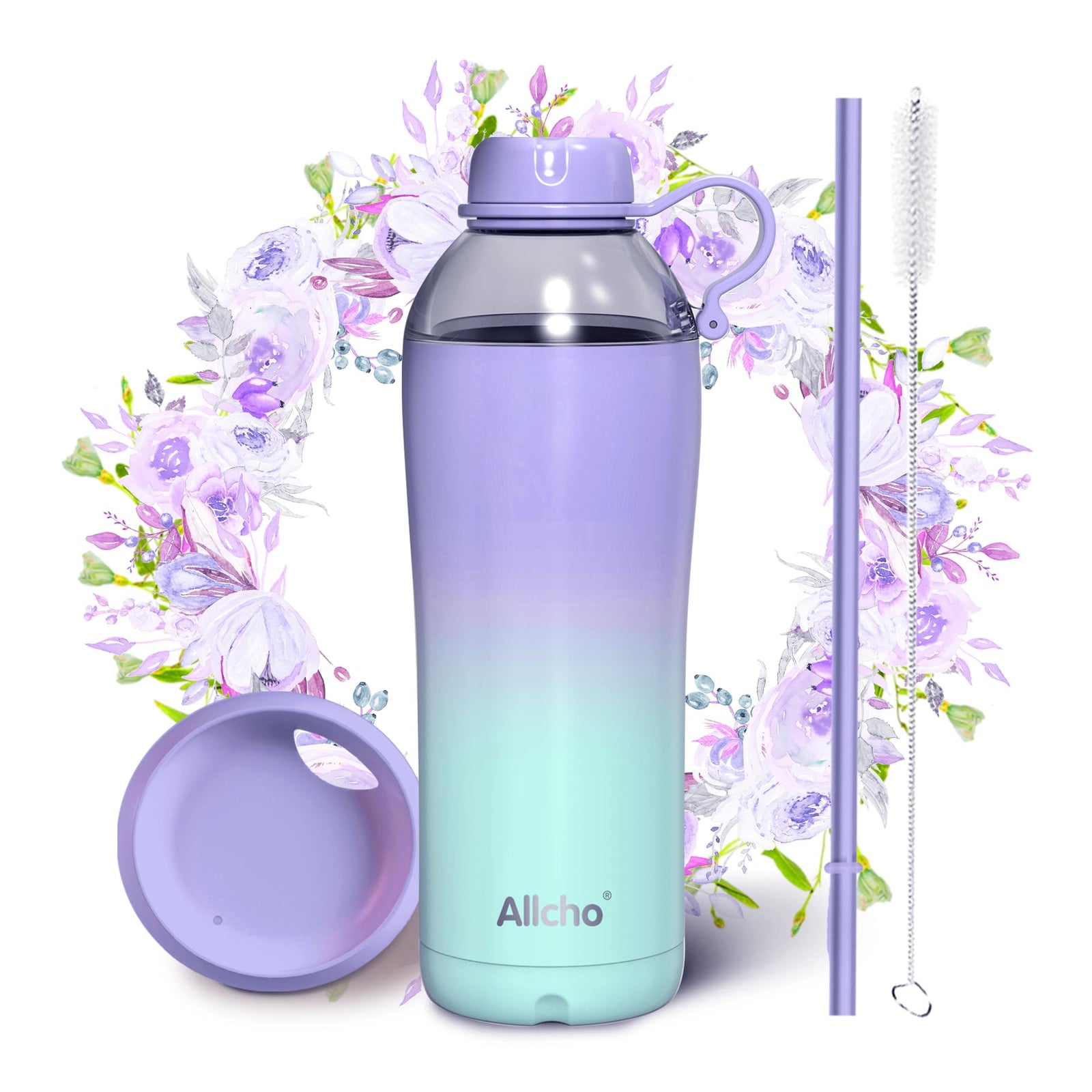 Allcho Allcho Insulated Water Bottle for Women, 18oz Stainless Steel Leak Proof Tumbler with 2 Lids, BPA-Free Tritan Chug & Straw Lid, Double Wall Vacuum Flask