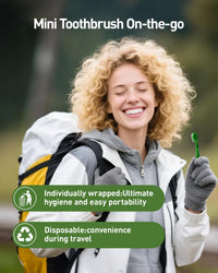 nicedae Disposable Mini Travel Toothbrush Bulk with Toothpaste 5in1 60Ct Portable Toothbrushes Set Floss Pick Tongue Scraper Cruise and Travel Essentials (Green)