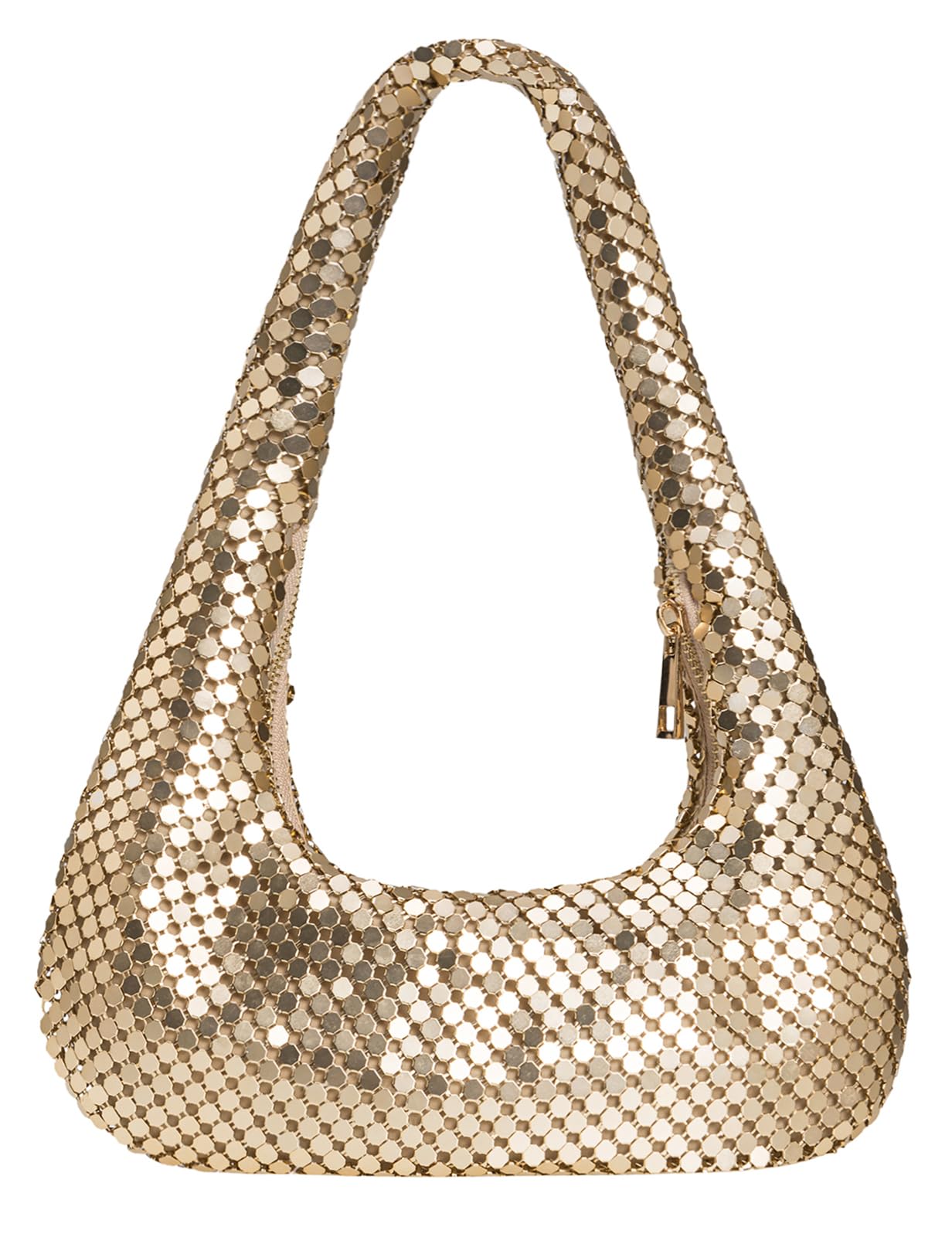 Afashor Womens Metallic Evening Bag Cute Hobo Handbag Fashion Shiny Moon-shaped Shoulder Purse Golden