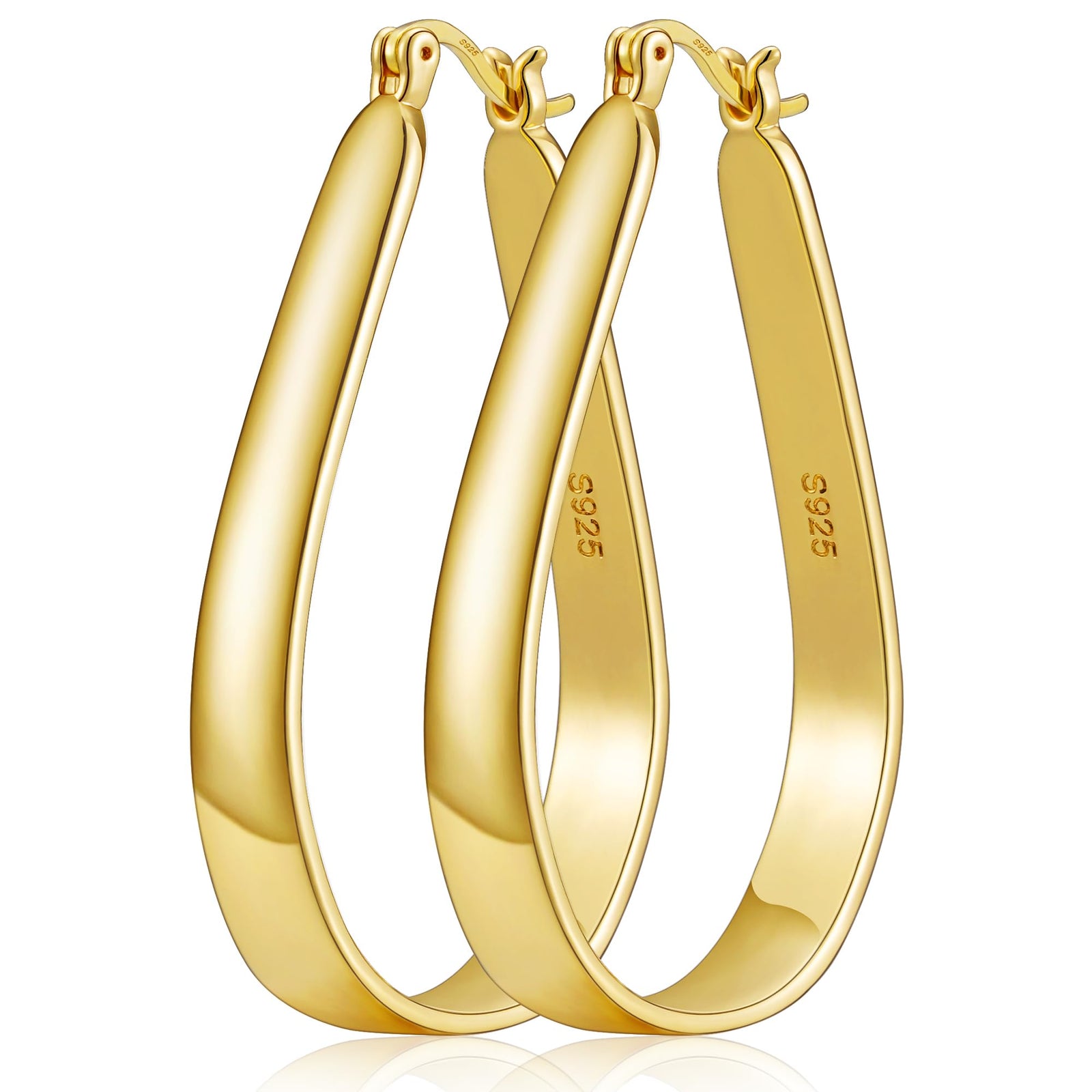 DORANA Large 14K Gold Plated Hoop Earrings for Women Oval Hoop Earrings Sterling Hoop Earring Lightweight Big Hoops Earrings