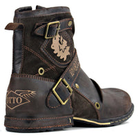 OSSTONE Moto Boots for Men Fashion Zipper-up Leather Chukka Boots Casual Shoes 5008-1-D-11 Brown