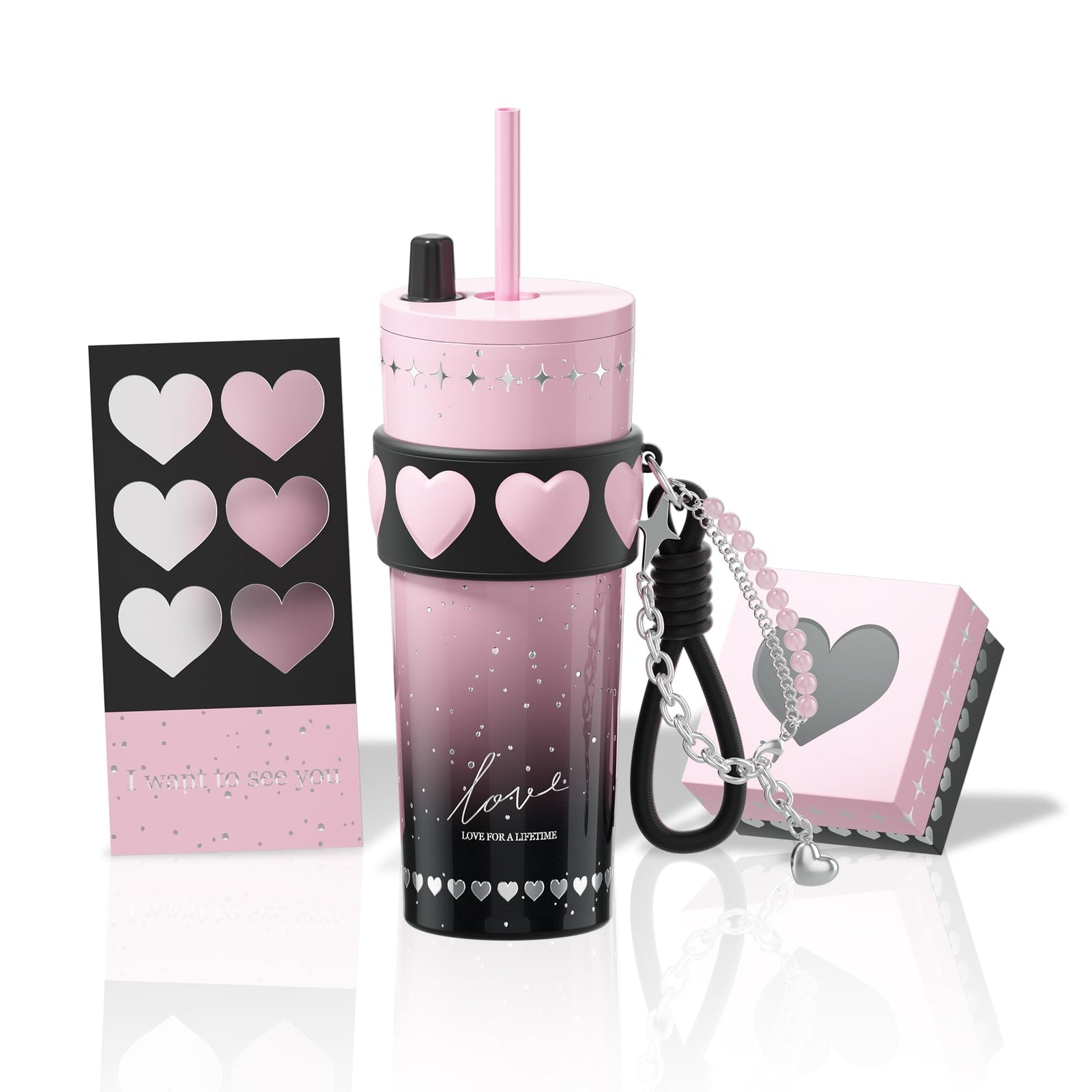 Sidagar 24 oz Stainless Steel Tumbler with Lid and Straw, Insulated Coffee Mug, Leak Proof, Portable Iced Travel Water Bottle, Reusable Thermal Coffee Cup Gift for Women, Pink