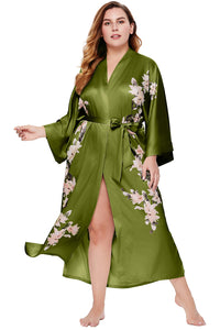 BABEYOND Kimono Robe Cover up with Box Long Floral Satin Sleepwear Silky Bathrobe Bachelorette Robe