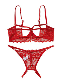 Lilosy Women's Sexy Underwire Floral Lace Sheer Bachelorette Lingerie Set See Through Bra and Panty 2 Piece Red Medium